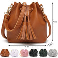 Sanviglor Crossbody Bag for Women Tassel Bucket Bag Drawstring Satchel Bag PU Leather Shoulder Handbag Brown