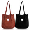 Hengguang 2PCS Corduroy Tote Bag for Women, Canvas Shoulder Bag with Inner Pocket for Everyday, Office, School Trip and Shopping(Black+Brown)